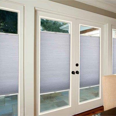 Cellular Shades - Honeycomb Shades | Blinds.com™ French Door Window Treatments, Blinds For French Doors, French Doors With Screens, French Door Windows, French Doors Bedroom, Patio Screen, Door Shades, Room Darkening Shades, Light Filtering Shades