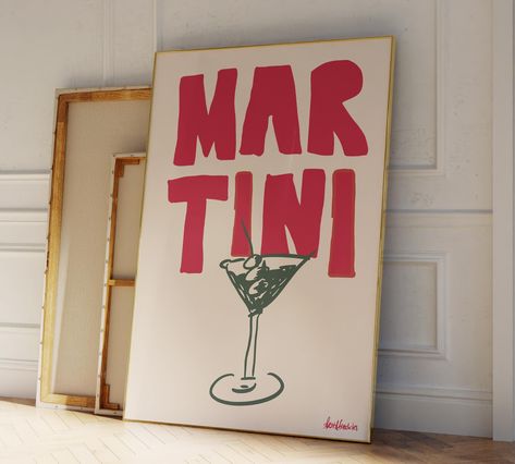 Unframed Print - Frame NOT Included  Martini Poster - Hand Drawn Cocktail Poster for Kitchen, Vodka Martini Print for Bar or Party Room Add a touch of sparkle to your home with this vibrant "Cin Cin" poster. Perfect for the champagne lover or anyone who likes to add a little fizz to their life. This fun and playful poster is sure to bring a smile to your face and make a great addition to any room. Hang it in your kitchen, dining room, or bar area and let the good times roll. Cheers to celebratin Fun Martini Glasses, Martini Art Print, Vintage Alcohol Ads, Christmas Cocktail Illustration, Cocktail Art Print, Martini Painting Easy, Bar Artwork Decor, Dining Room Poster, Birthday Martini