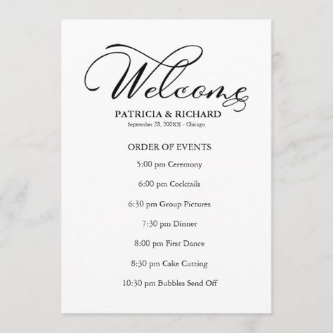 $2.32 | Wedding Order of Events Timeline Schedule #wedding timeline, program, wedding, order of events, church wedding, simple, elegant, calligraphy, formal, black and white Gala Program, Best Day Ever Wedding, Night To Shine, Wedding Order Of Events, Wedding Program Design, Program Wedding, Order Of Events, Elegant Calligraphy, Event Program