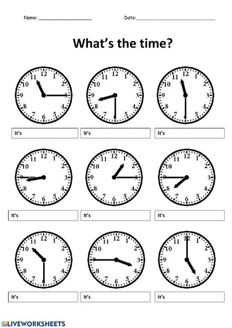 Clock Worksheets, Telling Time Worksheets, Word Order, Time Worksheets, Learning Time, English Lessons For Kids, Time Activities, Teaching Jobs, Esl Worksheets