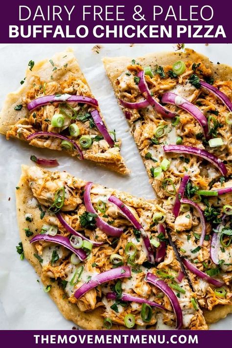 Buffalo Chicken Pizza Recipe, Paleo Buffalo Chicken, Healthy Sesame Chicken, Easy Steak Fajitas, Dairy Free Pizza, Paleo Pizza, Buffalo Chicken Pizza, Gluten Free Pizza Crust, Gluten Free Pizza