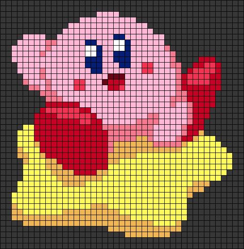 Kirby Cross Stitch Pattern, Kirby Pixel Art Grid, Kirby Alpha Pattern, Kirby Perler Bead Patterns, Pixel Kirby, Pixel Art Kirby, Kirby Cross Stitch, Pixel Crochet Blanket, Pixel Quilting