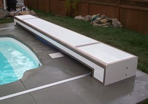 Deck Planter Boxes, Pool Cover Roller, Swimming Pool Cover, Backyard Studio, Barn Style Doors, Fence Slats, We Shed, Pool Coping, Pool Cover