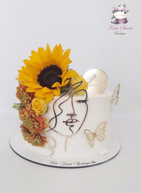 #cake #cakedecorating #cakeart #cakedecor #cakesdecor Sunflower Cake, Silhouette Cake, Girly Cakes, Cake Decorating Frosting, Happy Birthday Daughter, Design Cake, Butterfly Cakes, New Cake, Love Cake