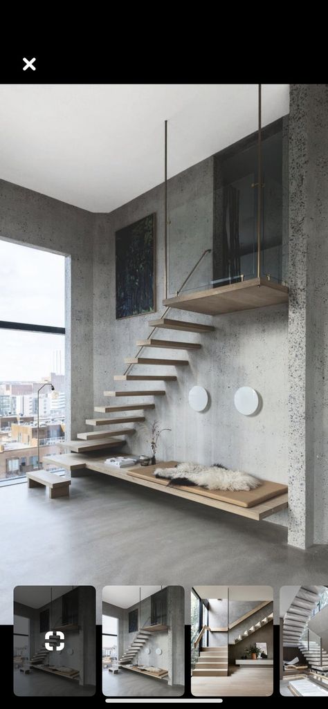 Staircase Interior Design, Staircase Design Modern, Stairs In Living Room, Escalier Design, Concrete Walls, Stairs Architecture, Stairway Design, Stairs Design Modern, Floating Stairs