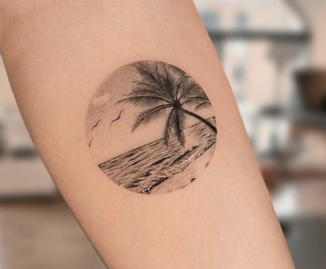 Eye Tattoo Meaning, Palm Tattoo, Beachy Tattoos, Beach Tattoos, Circular Tattoo, Iron Man Tattoo, Island Tattoo, Floral Tattoo Shoulder, Circle Tattoos