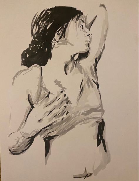 Person From Behind Drawing, Movement Art Drawing, Ink Figure Drawing, Inking Illustration, Ink Water, Quick Sketches, Ink In Water, Grunge Art, Mom Art