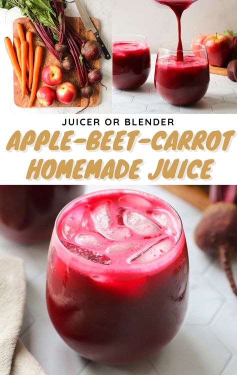 Apple Beet Carrot Juice - Cook At Home Mom Beet Carrot Juice, Carrot Apple Juice, Beetroot Juice Recipe, Apple Juice Recipe, Beet Juice Recipe, Fresh Juice Recipes, Beetroot Juice, Veggie Juice, Homemade Juice