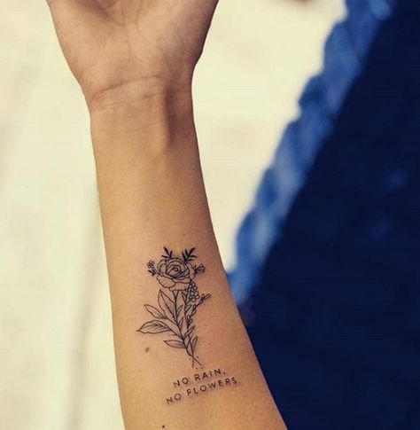 sabrina claudio tattoo Wörter Tattoos, Shape Tattoo, Tattoo Zeichnungen, Small Girl Tattoos, Cute Small Tattoos, Flowers Tattoo, No Rain No Flowers, Subtle Tattoos, No Rain