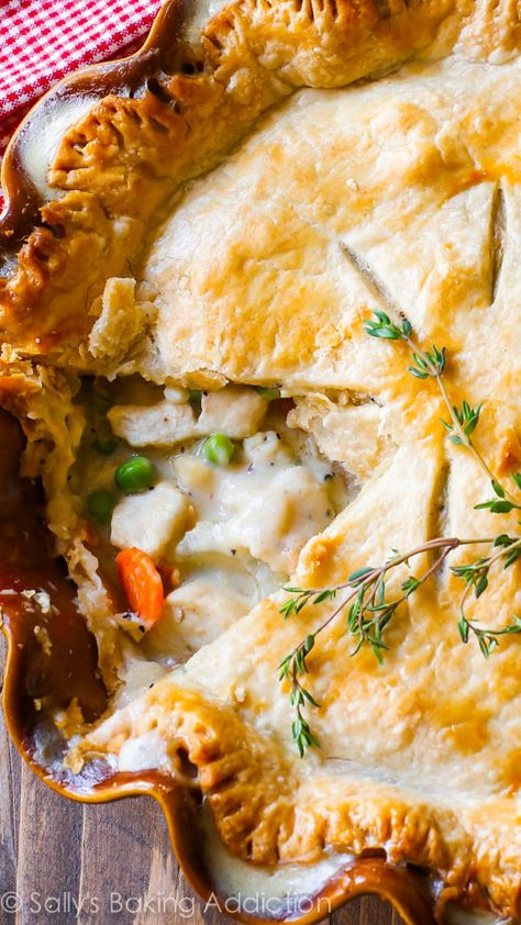 This double crust chicken pot pie is perfect when you’re looking for comfort food and don’t have all the time and energy in the world to whip it up! Chicken Pot Pie With Top And Bottom Crust, Double Crust Chicken Pot Pie, Pie Chicken, Sautéed Chicken, Chicken Potpie, Sallys Baking, Savory Pies Recipes, Sally's Baking, Chicken Pie