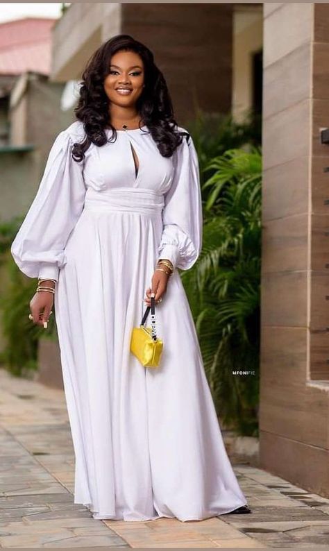 White dress Round Collar Dress, White Backless Dress, High Waist Maxi Dress, Straight Clothes, Long Gown Dress, Nice Clothes, Women Long Sleeve Dress, Round Neck Dresses, Straight Dress