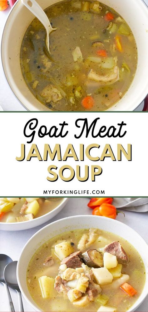 Goat Water Recipe, Goat Head Soup, Goat Soup, Jamaican Soup, Spicy Soup Recipes, Jamaican Dishes, Goat Head, African Cooking, Spicy Soup