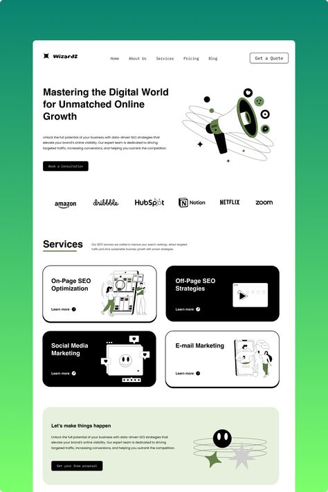 Check out this sleek and minimalist landing page design I created for a digital marketing agency. Focusing on clean visuals, easy navigation, and strategic CTA placement to drive conversions. 💻🔍 #UIUXDesign #LandingPageDesign #WebDesign #SEO #MinimalistDesign #DigitalMarketing Cta Design, Service Landing Page, Competition Book, Instagram Graphic, On Page Seo, Mail Marketing, Poster Designs, Seo Optimization, Seo Strategy