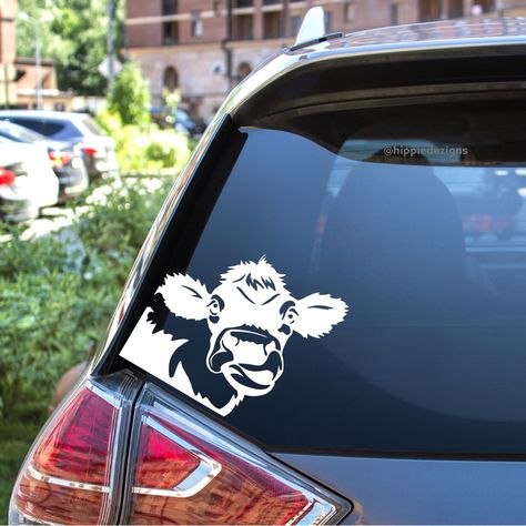 Handmade Cow Vinyl Decal Decal Shown Is 6 Inches Long Other Colors & Sizes Available. If Wanting Another Color Than White Please Message Me When Purchasing. If You Are Wanting A Different Size Message Me Because The Decal Size Is What I Use To Determine My Pricing. All Decals Are Made With Quality Waterproof Vinyl And Are Finished By Hand. They Are Perfect For Any Solid Hard Surface, Such As Cars, Windows, Laptop Cases. Key Features: -Waterproof Vinyl -Transfer Paper Included -Hand Finished Popu Country Car Decals, Western Truck Stickers, Cow Stickers For Car, Western Truck Decals, Cow Decals Cars, Purple Cross, Painted Wooden Signs, Halloween Witch Wreath, Flamingo Wall Art