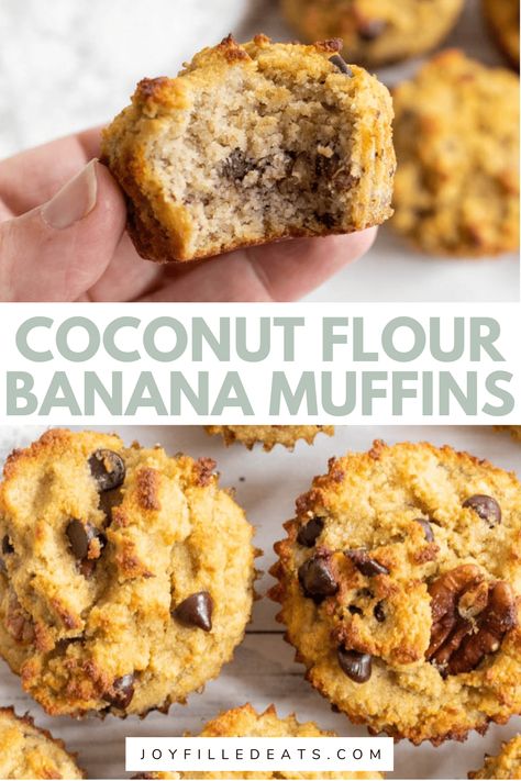 Simple Banana Muffins, Coconut Flour Banana Muffins, Coconut Flour Muffins, Gluten Free Banana Muffins, Banana Muffins Easy, Coconut Muffins, Coconut Flour Recipes, Low Carb Low Fat Recipes, Paleo Banana