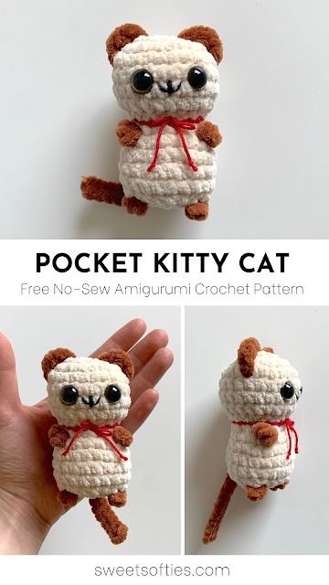 Pocket Kitty Cat · Free Amigurumi Crochet Pattern - Sweet Softies Pocket Amigurumi, Pocket Kitty, Amigurumi Cats, Crochet Kitty, Country Market, Crocheted Animals, Baby Bears, Crochet Xmas, Crocheting Ideas