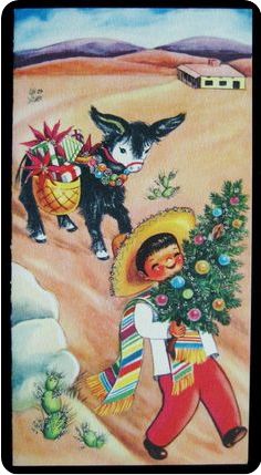 Mexican Christmas Traditions, Mexico Christmas, Vintage Holiday Cards, Mexican Christmas, Vintage Christmas Greeting Cards, Christmas Greeting Card, Mexican Culture, Christmas Past, Arte Popular