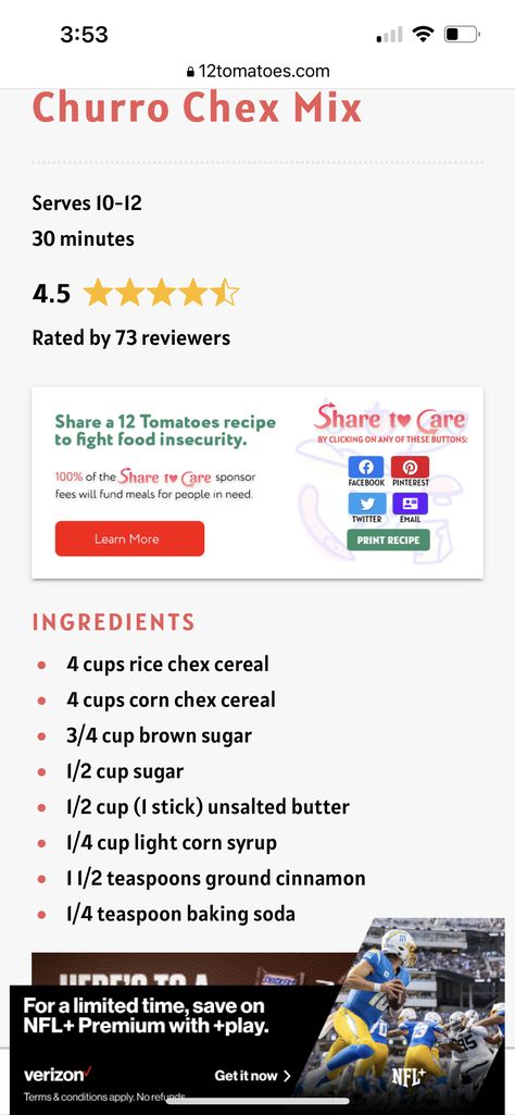 Churro Snacks 12 Tomatoes, Corn Chex, 12 Tomatoes Recipes, Rice Chex, Chex Cereal, Food Insecurity, 12 Tomatoes, Chex Mix, Christmas Plates