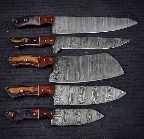 Kitchen Knives Handmade, Damascus Chef Knives, Chef Knives, Knife Gifts, Chef Knife Set, Leather Roll, Chef Gifts, Damascus Knife, Knife Set Kitchen