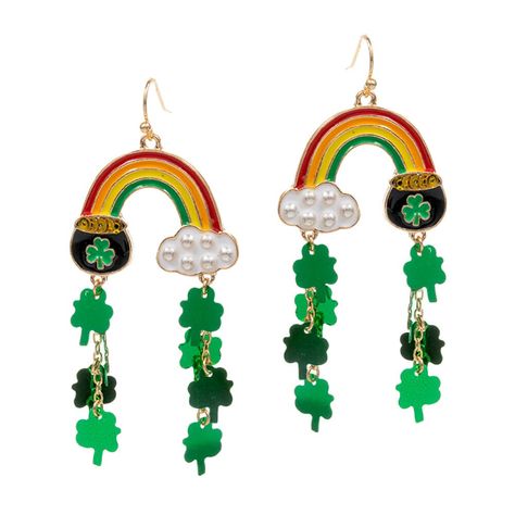 Rainbow Pot Of Gold, Clover Earrings, Pot Of Gold, Staten Island, St Patrick, St Patricks Day, Statement Earrings, Gold Earrings, Dangle Drop Earrings