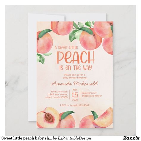 Peach Baby Shower Invitations, Sweet As A Peach, Peach Baby Shower, Gender Neutral Baby Shower Invitations, Baby Shower Invites, Gender Neutral Baby Shower, Fathers Day Cards, Birthday Fun, Baby Shower Invitation