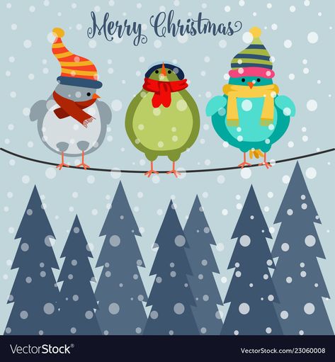 Christmas card with birds on wire Royalty Free Vector Image Bird Printables, Birds On Wire, Cute Christmas Backgrounds, Bird Invitation, Birds Vector, Winter Activities For Kids, Cartoon Birds, Christmas Craft Projects, Winter Bird