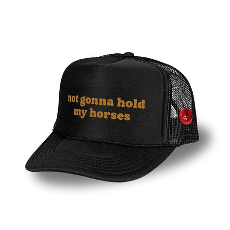 PRICES MAY VARY. Adjustable Snapback 100% Polyester w/ Mesh Back 5-Panel High Crown Built-in Sweatband Hat Pin Button included Unleash your free spirit with the Bottom Shelf "Not Gonna Hold My Horses" Foam Trucker Hat. This hat is a declaration of independence and confidence, perfect for those who live life on their own terms. The bold statement, coupled with a unique pin-back button, makes this more than just a piece of headwear—it's a lifestyle choice. Ideal For: Those with an untamed heart an Horses Funny, Bachelorette Hats, Funny Trucker Hat, Statement Hat, Lesbian Fashion, Mens Trucker Hat, Mom Hats, Hat Pin, Bottom Shelf