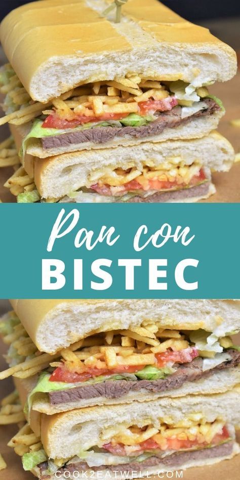 Pan con Bistec is a Cuban-style steak sandwich. They can be found in cafeterias and restaurants all over Miami, and they’re delicious. These steak sandwiches are simple to make at home too. Cuban Steak, Milanesa Recipe, Sandwich Cubano, Steak Sandwich Recipes, Weekend Recipes, Steak Sandwiches, Steak And Onions, Cuban Dishes, Lunch Prep