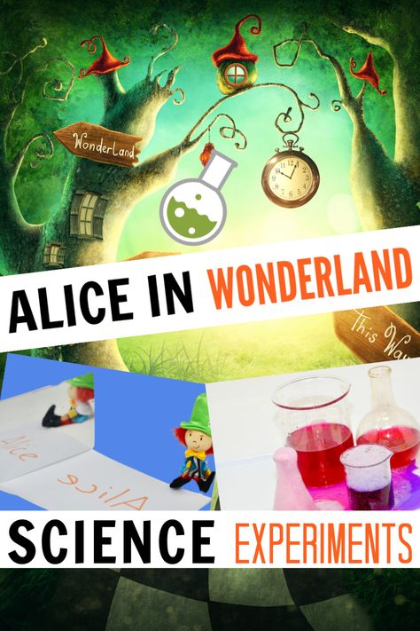 collection of easy Alice in Wonderland science experiments, great for World Book Day or a fun science activity related to a book. Alice In Wonderland Games, Tweedledee And Tweedledum, Flamingo Croquet, Rabbit Tea Party, Mad Hatter Day, Toddler Fine Motor Activities, Talking Flowers, Room Escape Games, Alice In Wonderland Crafts