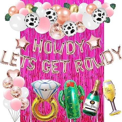 Lets Get Rowdy Bachelorette Party, Bach Party Theme, Country Themed Bachelorette Party, Engagement Balloons, Themed Bachelorette Party, Bach Weekend, Themed Bachelorette, Bachelorette Decorations, Bachelorette Party Games