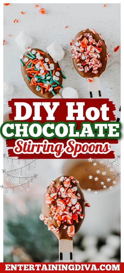 DIY Hot Chocolate Stirring Spoons Chocolate Covered Spoons, Hot Cocoa Spoons, Make Your Own Hot Chocolate, Cocoa Spoons, Christmas Turkey Recipes, Spoons Diy, Chocolate Station, Hot Chocolate Spoons, Diy Hot Chocolate