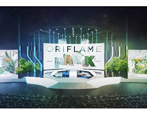 Oriflame conference stage concept on Behance Stage Concept, Conference Stage, Outdoor Stage, Stage Set Design, Event Stage, Stage Set, Stage Design, Outdoor Events, Exhibition Design