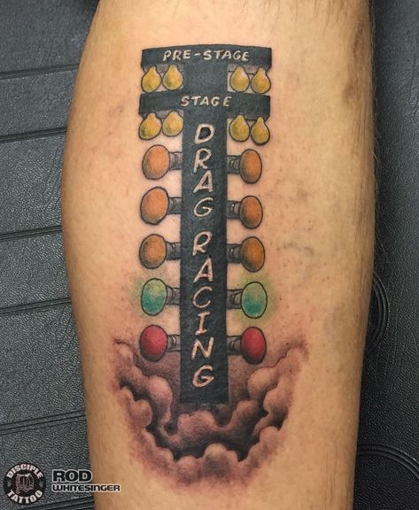 Latest Drag racing Tattoos | Find Drag ... Drag Strip Tattoo, Drag Racing Light Tree Tattoo, Towing Tattoo Ideas, Men’s Tattoo Ideas Cool, Drag Racing Tattoos For Women, Drag Racing Tattoo, Dragracing Tattoo, Racing Tattoos For Men, Racing Tattoo Ideas