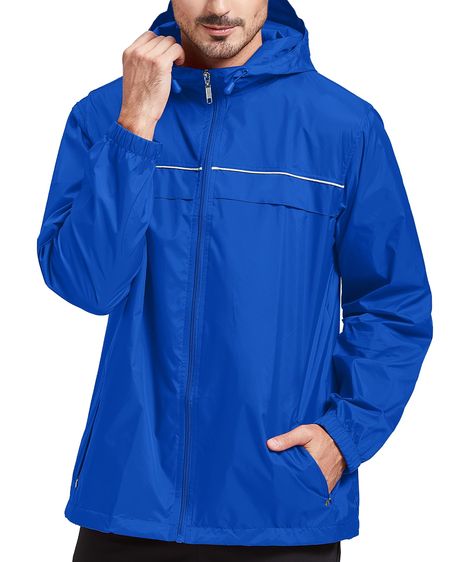 PRICES MAY VARY. Waterpoof & Windproof: Men's rain jacket is composed of wind-resistant fabric providing superior wind protection. This softshell raincoat has a waterproof index of 8,000mm,effectively prevent rainwater from entering and keeps you all day dry in overcast and light rain. Low-Light Visibility: The lightweight rain jacket for men puts reflective stripe on the chest, making you highly visible at night and in the low-light environment. Utility Pockets: Two side zipper pockets of the r Mens Rain Jacket, Waterproof Rain Jacket, Wind Protection, Rain Jacket Women, Hooded Raincoat, Raincoats For Women, Jacket For Men, Running Jacket, Golf Fashion