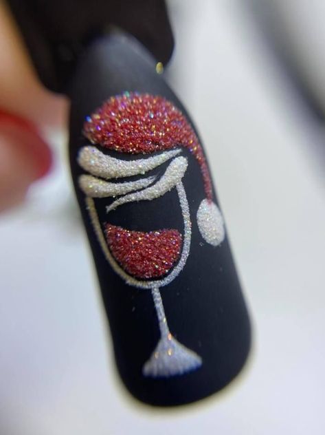 10 Creative Ways You Can Improve Your Nail Art Designs Ideas 2023 | Nails Inspiration Nails With Wine Glass Design, Champagne Glass Nail Art, Christmas Glass Nails, Kerstnagels Glitter, Nail Art Natale, Elegant Winter Nails Classy, Wine Glass Nails, Wine Glass Nail Art, Xmas Nails Simple