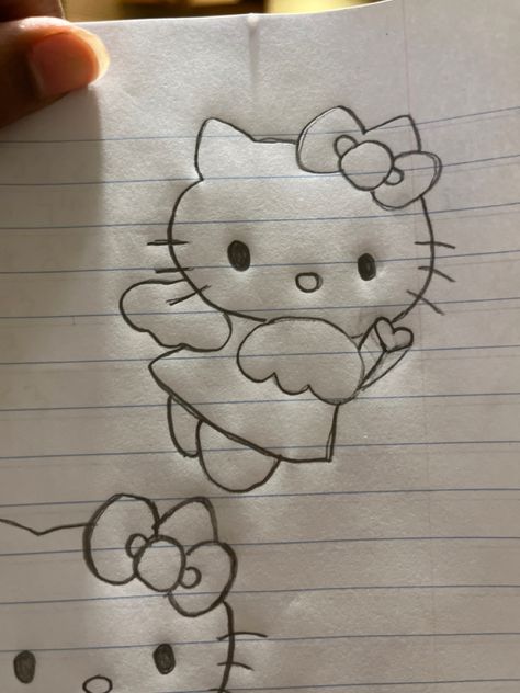 Hello Kitty Drawing Sketches, Hello Kitty Sketch, Drawing Kitty, Drawing Hello Kitty, Kitty Sketch, Cupid Drawing, Easy Graffiti Drawings, Fairy Tattoo Designs, Nature Art Drawings