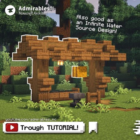 Minecraft Horse Trough with Infinite Water source Minecraft House Decor, Minecraft Horse, Cottage Minecraft, Horse Trough, Blossom House, Medieval Horse, Minecraft Structures, Minecraft Banner Designs, Minecraft House Plans