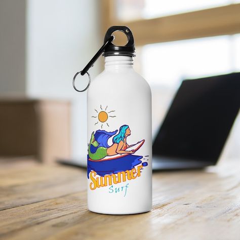 Swim Water Bottle Stickers, Ocean Water Bottle, Mermaid Water Bottle, Style Surf, Bike Water Bottle, Keychain Ring, Dance Classes, Summer Surf, Fiji Water Bottle