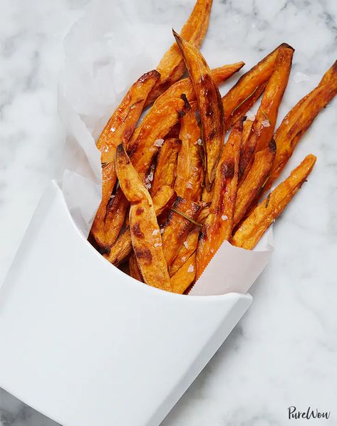 Baked Sweet Potato Fries Recipe - PureWow Vegetable Fast, Healthy Midnight Snacks, Side Dishes For Ribs, Vegetable Dinner, Convection Oven Cooking, Convection Oven Recipes, Vegetable Cooking, Picnic Side Dishes, Party Side Dishes