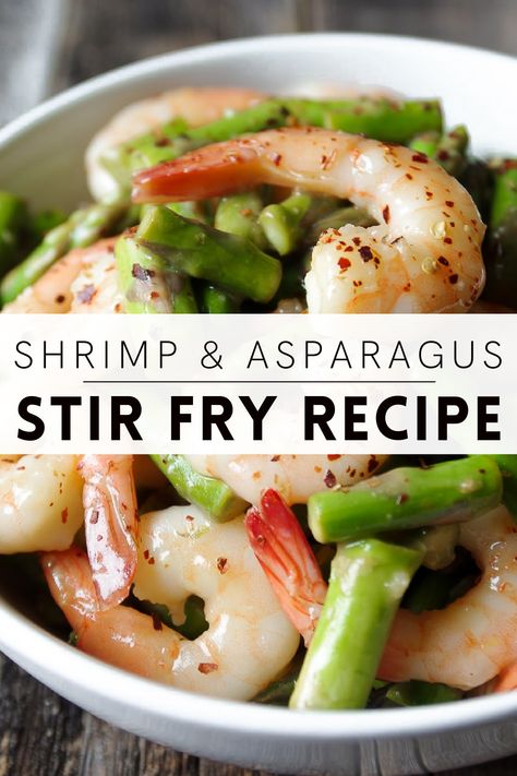 This Shrimp and Asparagus Stir Fry Recipe is filled with juicy shrimp and fresh asparagus cooked in a lemon garlic stir-fry sauce. Ready and on your table in less than 30 minutes, this easy, delicious, and healthy shrimp stir fry is guaranteed to be your new go-to meal for busy weeknights. Asparagus Stir Fry Recipes, Healthy Asparagus, Chinese Seafood, Chinese Lemon Chicken, Trendy Recipes, Asparagus Stir Fry, Chinese Fish, Meat Eater, Shell Fish