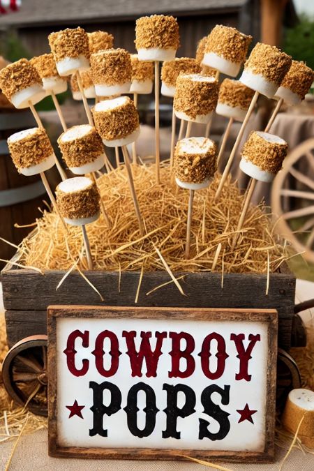 Western Themed Baby Shower Ideas Rodeo Themed Candy Bar, Cowboy Themed Baby Shower Ideas Food, My First Rodeo Birthday Treats, This Ain’t Her First Rodeo Baby Sprinkle, Rodeo Themed Baby Shower Ideas, First Rodeo Baby Shower Ideas, Western Baby Shower Food Ideas, Cowboy Birthday Party Food, My First Rodeo Birthday Food