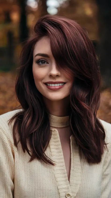 63 Stunning Red Hairstyles for Fall 2024: Embrace Bold Looks with Natural Hair, Wigs & More Chocolate Auburn Hair, Deep Red Hair Color, Brown Auburn Hair, Trendy Fall Hair Color, Brown Hair Trends, Deep Red Hair, Red Hair Trends, Dark Auburn Hair, Chestnut Brown Hair