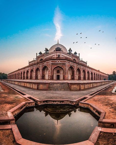 Humayun's tomb. It is the tomb of the Mughal Emperor Humayun in Delhi, India.     #delhi #india Enviroment Photos, Building Perspective, Monument In India, Sweet Drawing, Delhi Tourism, Travel India Beautiful Places, Humayun’s Tomb, Mughal Emperor, Humayun's Tomb