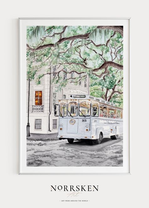 This watercolor painting of Savannah in Georgia was created from my own original paintings and was printed in high-resolution images so you can download them instantly and print them yourself, either at home or by using a professional printing service! It’s an easy way to get high-quality artwork for less money than a physical art print. #savannah #georgia #watercolor #usa #walldecor #printableart #painting #travel #cityscape #gift Wedding Map Illustration, Georgia Wall Art, Savannah Art, Art Watercolor Painting, Wall Art Watercolor, Usa Print, Savannah Georgia, Savannah Ga, Travel Memories