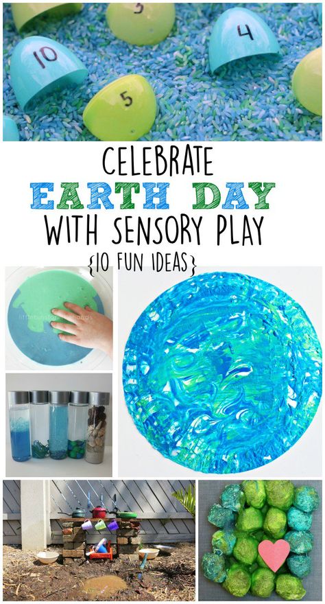 Earth day sensory play activities to celebrate earth day and earth month, or a recycling and eco theme Earth Day Sensory, Earth Day Theme, Play Ideas For Kids, Sensory Play Activities, Earth Activities, Earth Week, Kindergarten Prep, Eco Crafts, Sensory Activities Toddlers