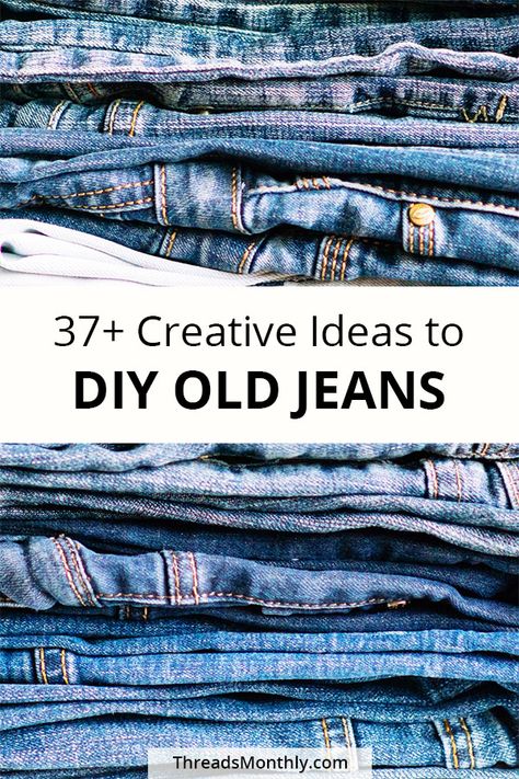 I collected 37+ creative ideas to diy old jeans, from denim bags to home decor. Get inspired to upcycle your jeans rather than throw them away. Denim Crafts Diy No Sew, What To Make Out Of Old Jeans, Old Jeans Recycle Ideas, Old Jeans Projects, Jeans Bags Ideas, Jeans Projects, Reuse Old Jeans, Sewing Denim, Jean Projects