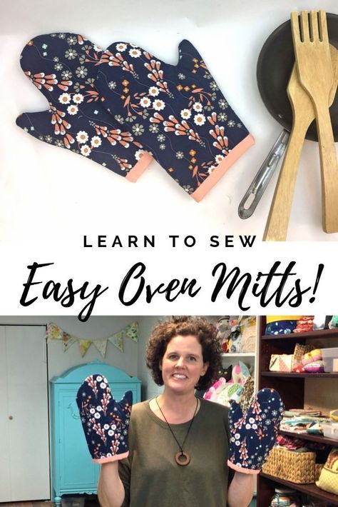 This oven mitt sewing tutorial is easy and fun to follow. Learning to sew your own oven mitts is a great way to freshen up the look of your kitchen. Get rid of those old yucky mitts! These also make a fantastic gift for friends and family. You will need cotton fabric, batting and insulbrite batting to sew these oven mitts. There is a link to my blog to download the free tutorial. Created by Virginia Lindsay of Gingercake Patterns Easy Sewing Patterns Free, Learning To Sew, Fabric Crafts Diy, Oven Mittens, Sewing To Sell, Sewing Pattern Shop, Lifelong Learning, Easy Oven, Beginner Sewing