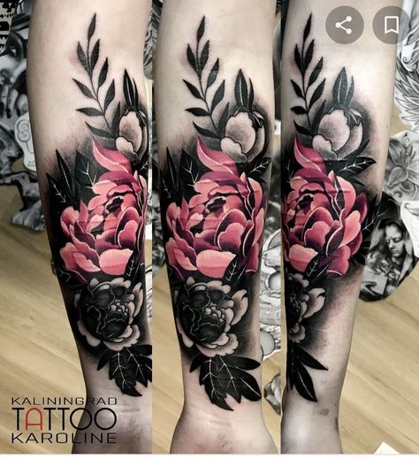 Dark Color Flower Tattoo, Black Tattoo With Pop Of Color, Color And Black Tattoo, Arm Tattoo Cover Up Ideas For Women, Leg Cover Up Tattoos For Women, Black And Color Tattoo, Ankle Cover Up Tattoos, Large Cover Up Tattoos For Women, Big Cover Up Tattoos For Women