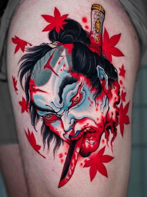 Japanese Severed Head Tattoo, Severed Head Tattoo, Arm Cover Up Tattoos, Traditional Japanese Tattoo Flash, Japanese Tattoo Women, Traditional Japanese Tattoo Designs, Tattoo Japanese Style, Severed Head, Skull Sleeve Tattoos