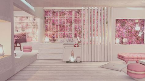 pink & white♡ | Ffxiv Apartment Ideas, Ffxiv Apartment, Xiv Housing, Housing Inspiration, Interactive Backgrounds, Fantasy Houses, Episode Interactive, Ffxiv Housing, Housing Ideas